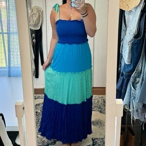 Blue Color Block Summer Maxi Dress Size Small